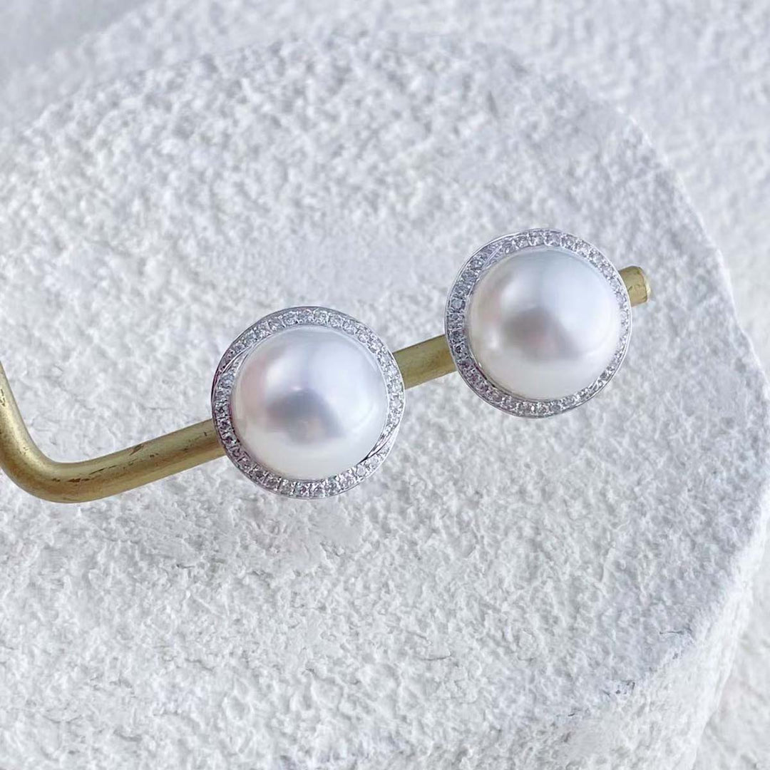 South Sea White Pearl Diamond Earrings 11mm d0.35ct,18K