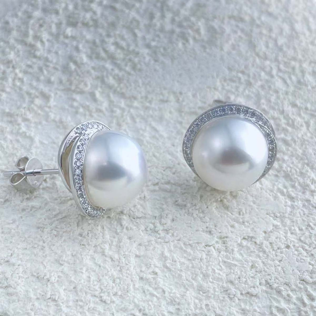 South Sea White Pearl Diamond Earrings 11mm d0.35ct,18K