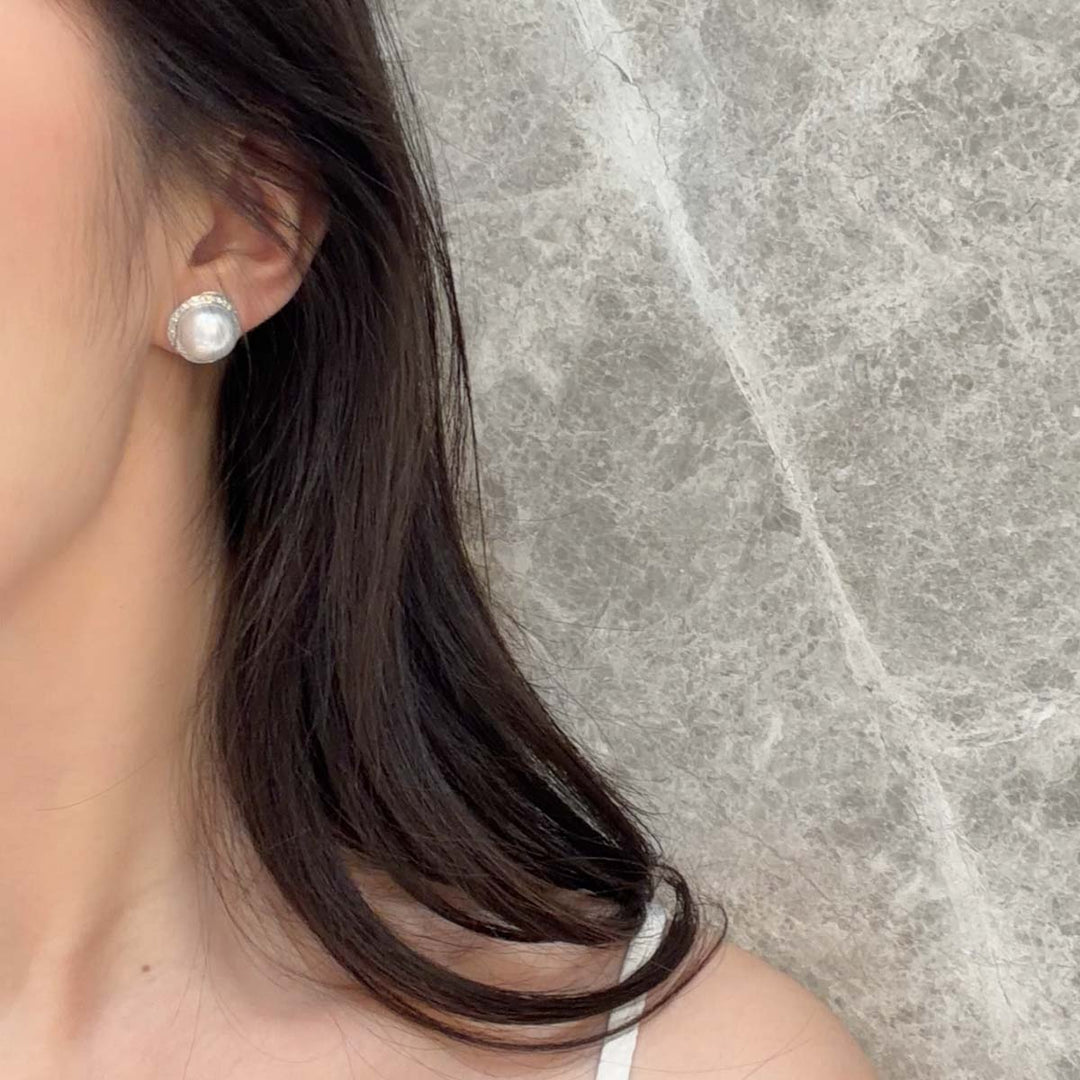 South Sea White Pearl Diamond Earrings 11mm d0.35ct,18K