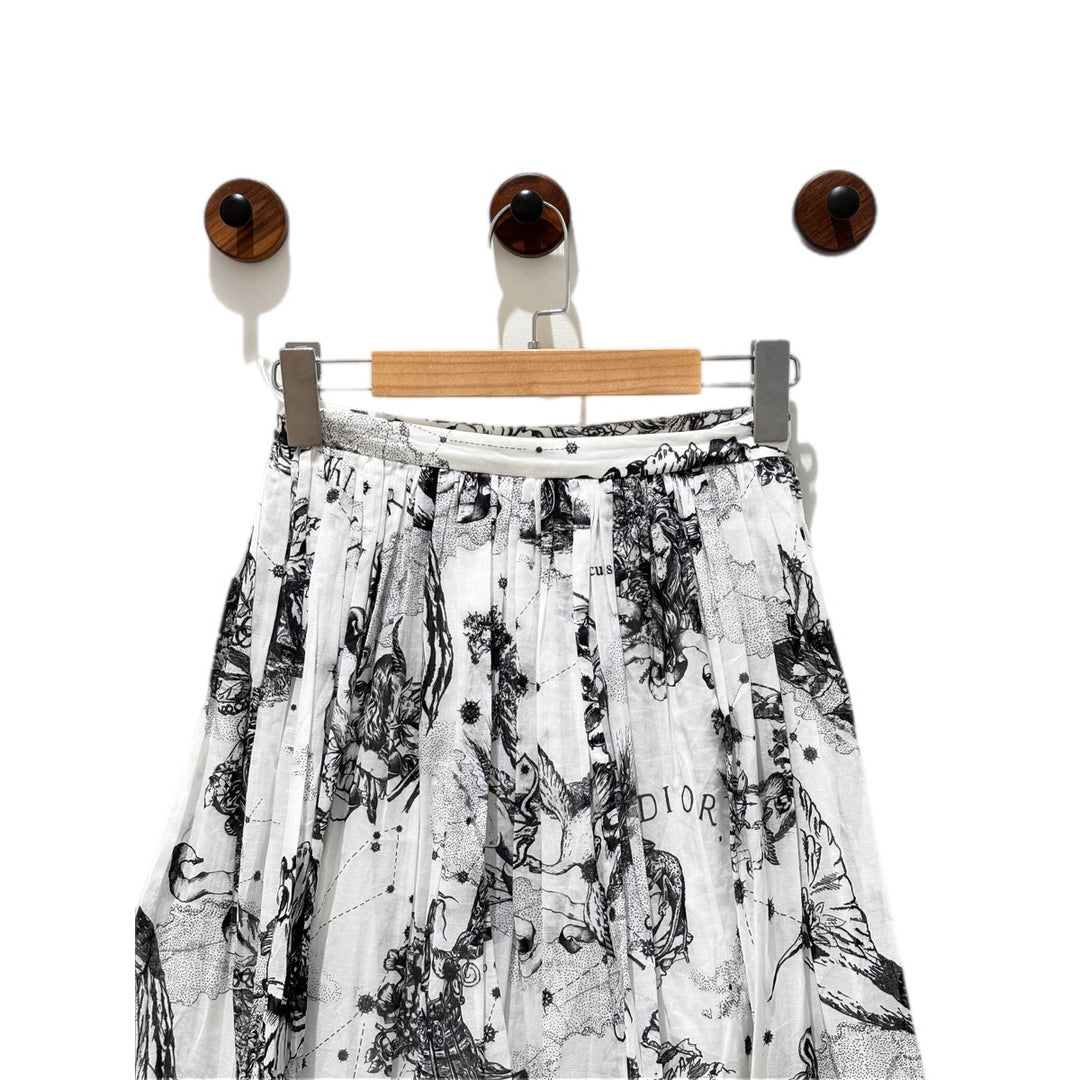 Dior White Toile de Jouy Zodiac Print Skirt#36