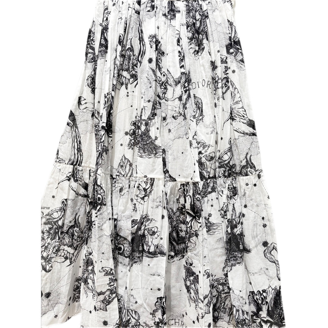Dior White Toile de Jouy Zodiac Print Skirt#36