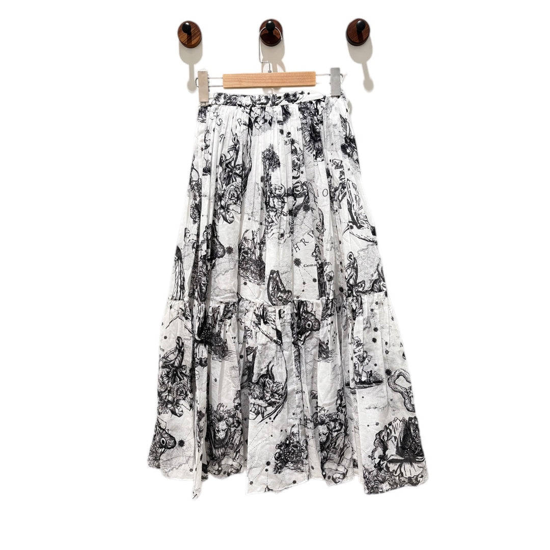 Dior White Toile de Jouy Zodiac Print Skirt#36
