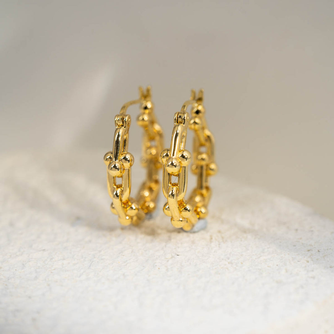 18K Solid Yellow Gold Horseshoe Hoop Earrings, 1.6-1.7g