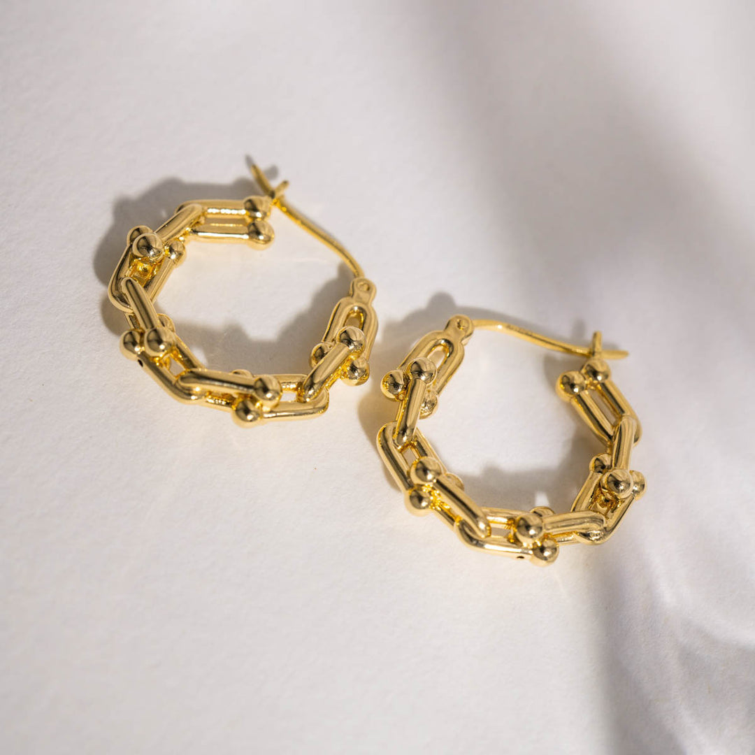 18K Solid Yellow Gold Horseshoe Hoop Earrings, 1.6-1.7g