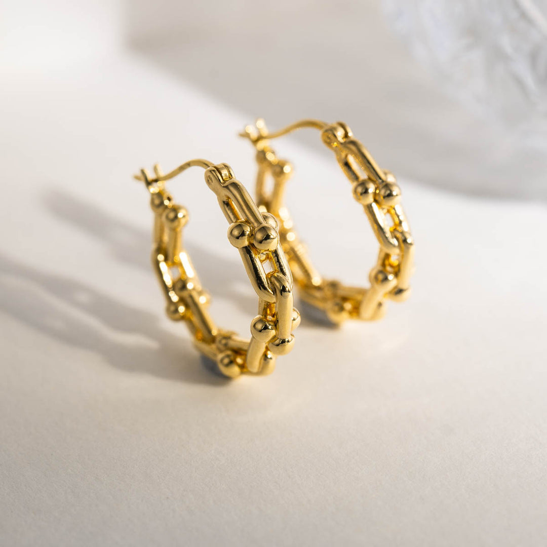 18K Solid Yellow Gold Horseshoe Hoop Earrings, 1.6-1.7g
