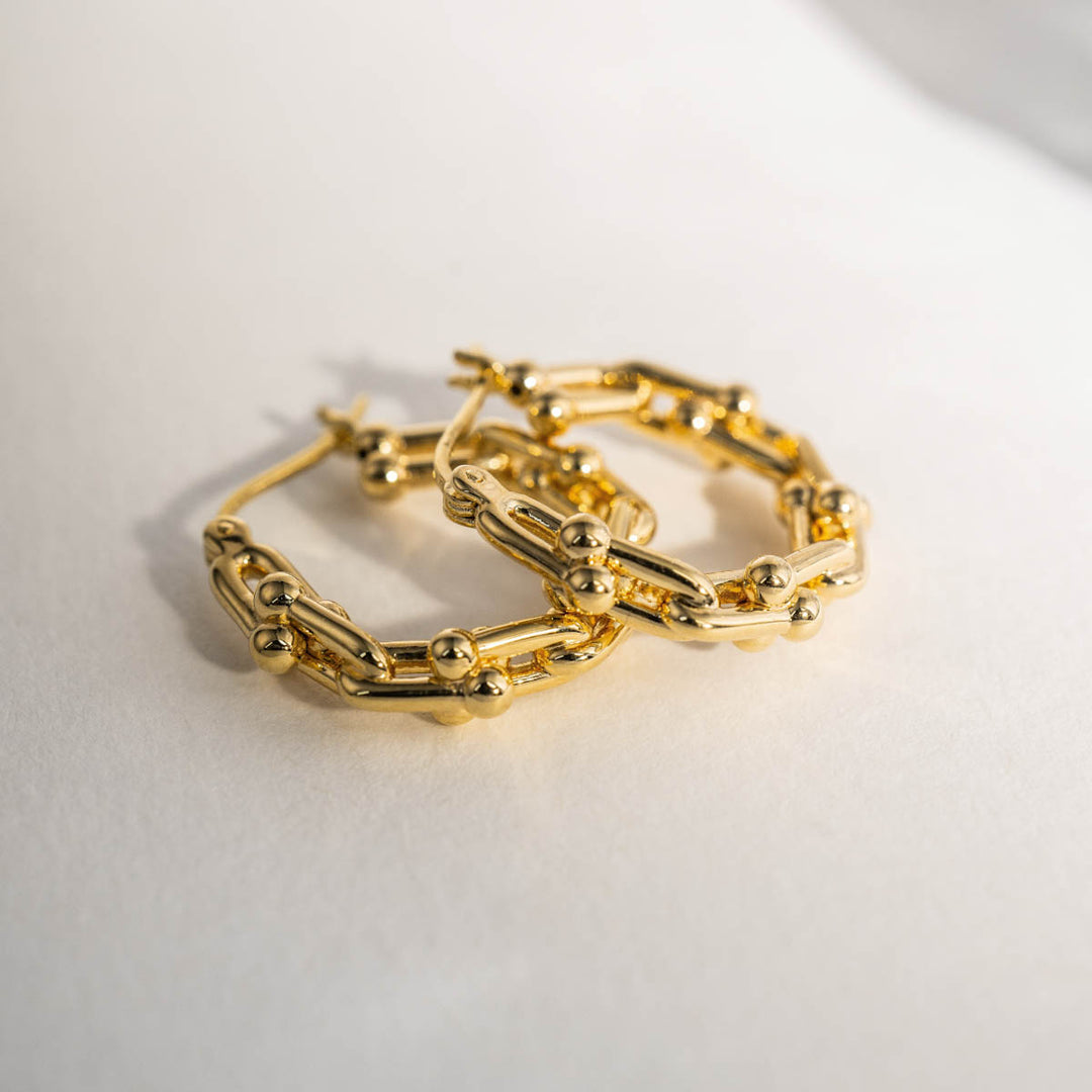 18K Solid Yellow Gold Horseshoe Hoop Earrings, 1.6-1.7g