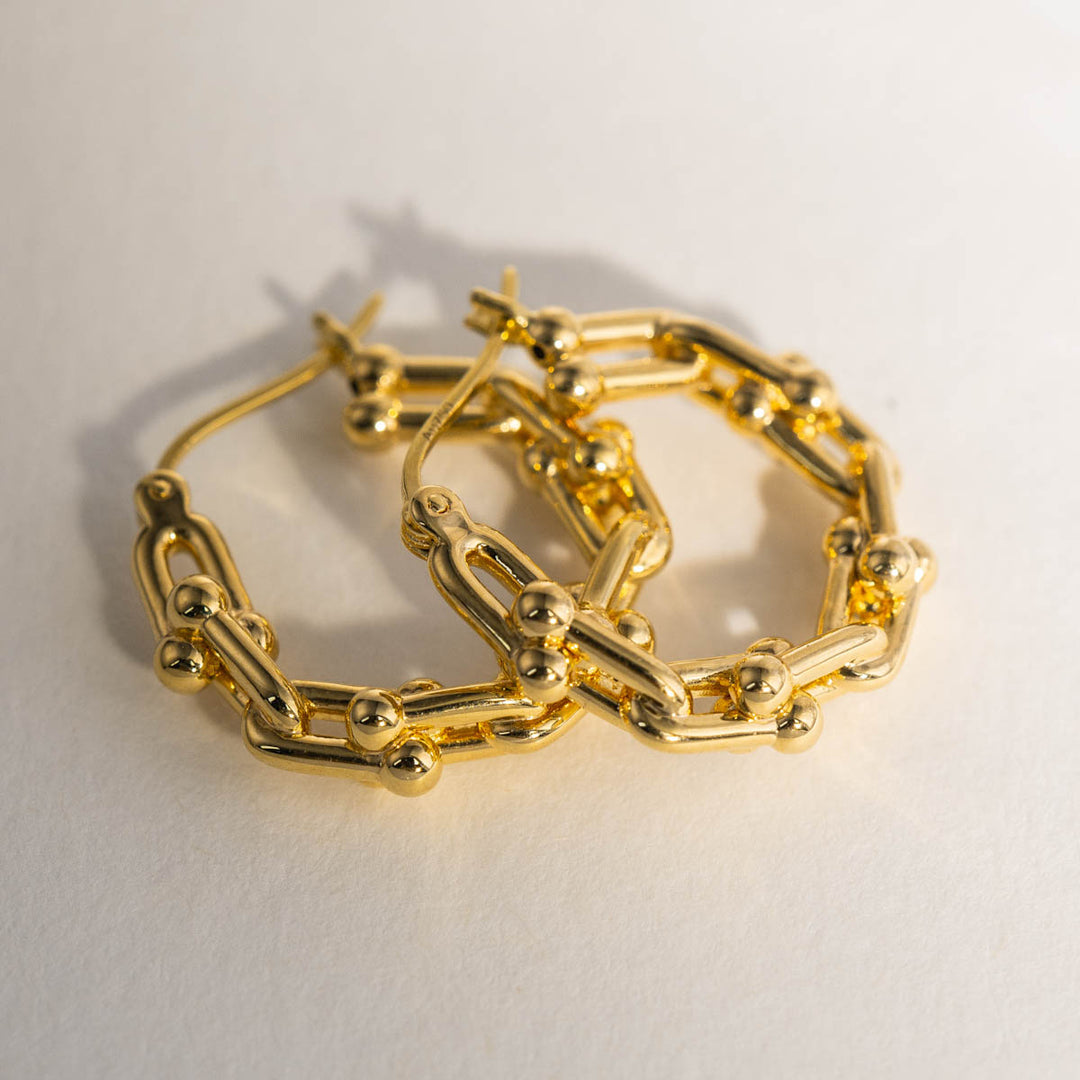 18K Solid Yellow Gold Horseshoe Hoop Earrings, 1.6-1.7g