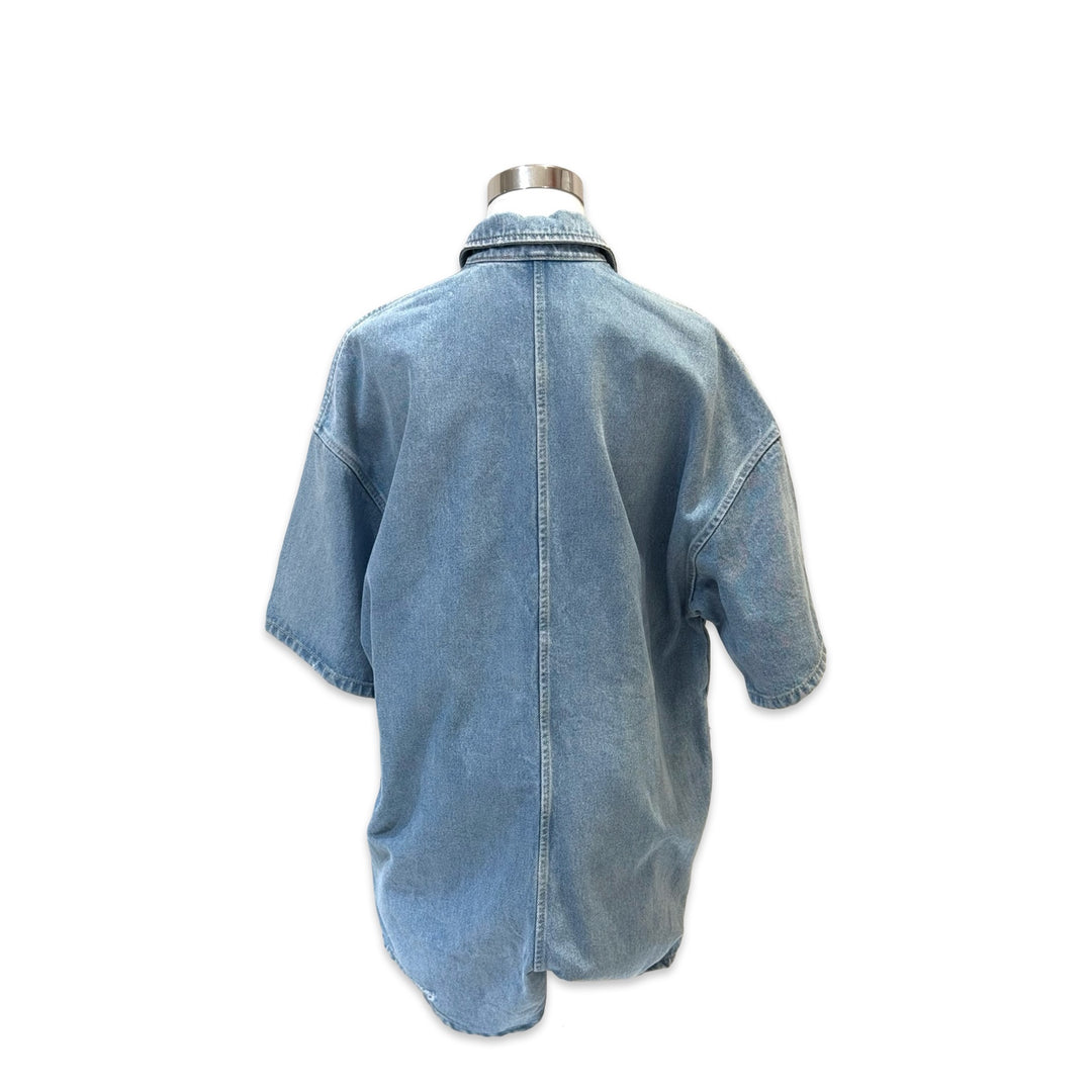 Prada Blue Short-Sleeve Denim Jumpsuit #42