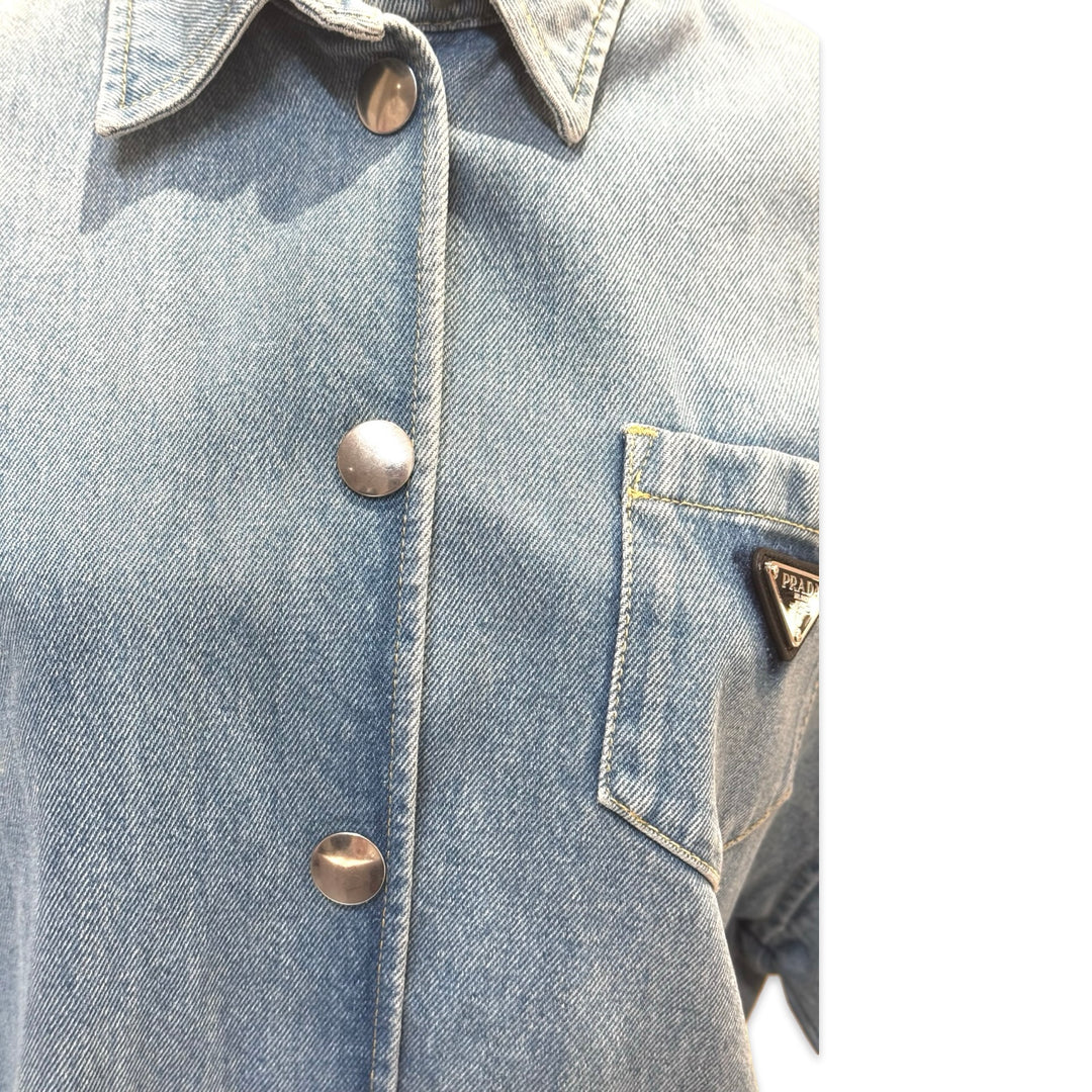 Prada Blue Short-Sleeve Denim Jumpsuit #42