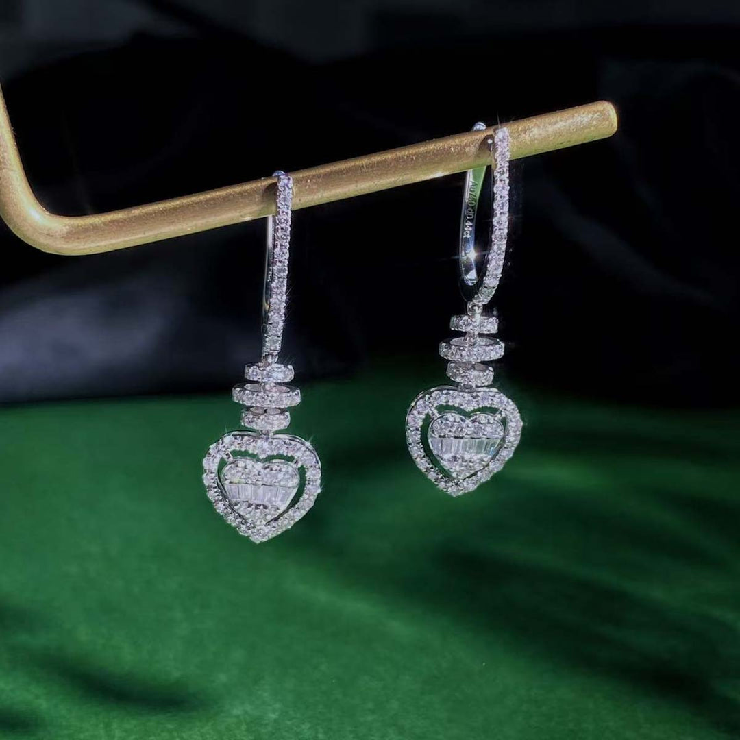 Natural White Diamond Heart Earrings. D0.88ct,18K
