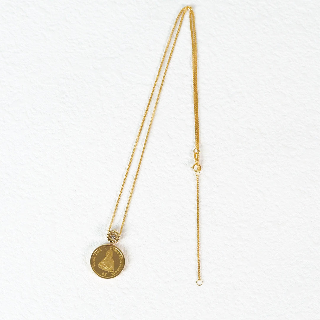 Natural White Diamond Coin Necklace D0.02ct,18K Yellow Gold