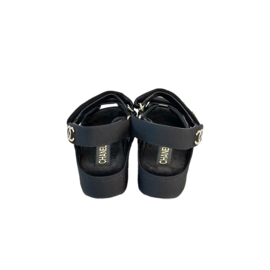 Chanel 21B Sandals Black with Crystal CC Logo 37#