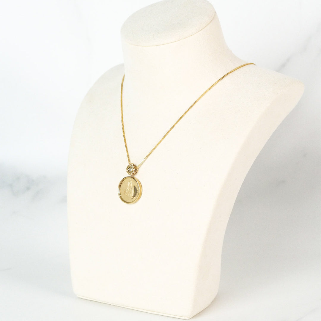 Natural White Diamond Coin Necklace D0.02ct,18K Yellow Gold