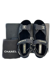 Chanel 21B Sandals Black with Crystal CC Logo 37#