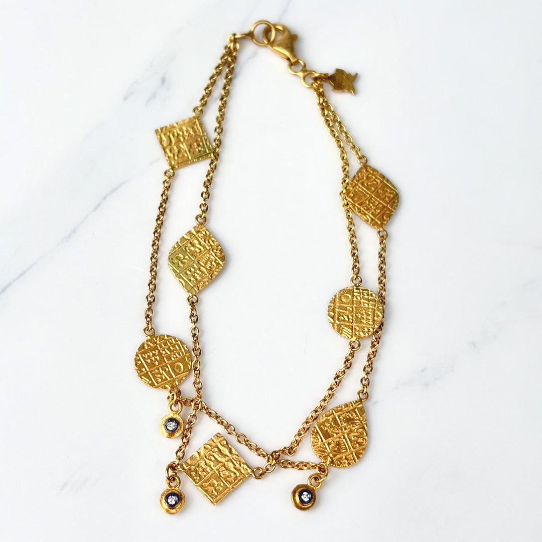 24K+18K Solid Yellow Gold Bracelet with Diamond Turkish Craft D0.085ct