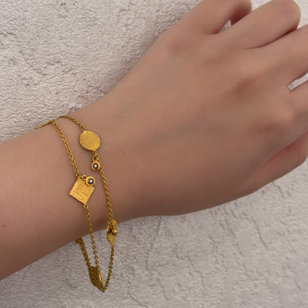 24K+18K Solid Yellow Gold Bracelet with Diamond Turkish Craft D0.085ct
