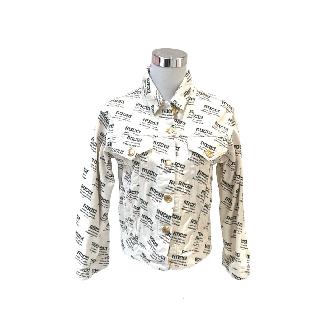 Gucci 2018 Ivory Cotton Invitation Stamp Denim Jacket