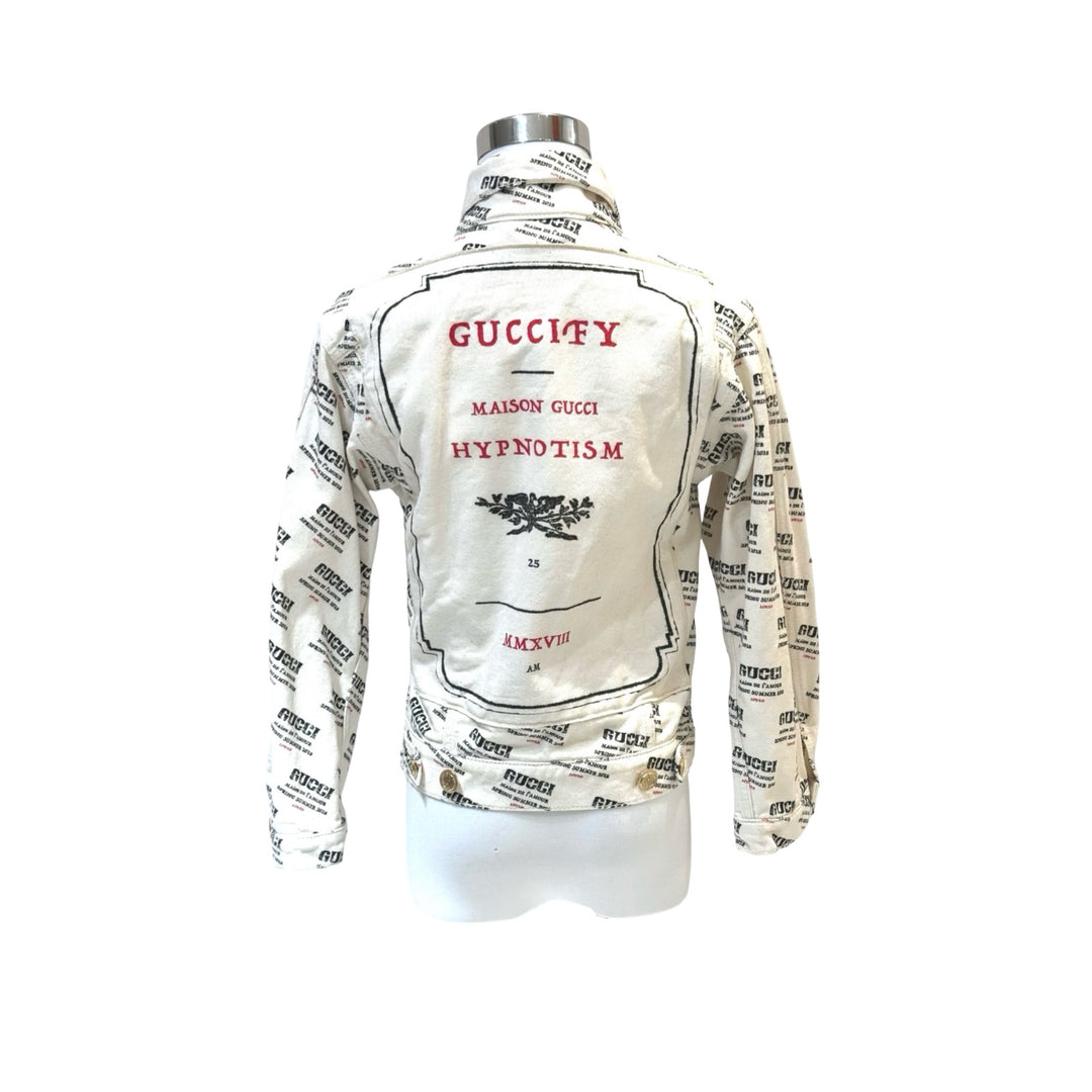 Gucci 2018 Ivory Cotton Invitation Stamp Denim Jacket