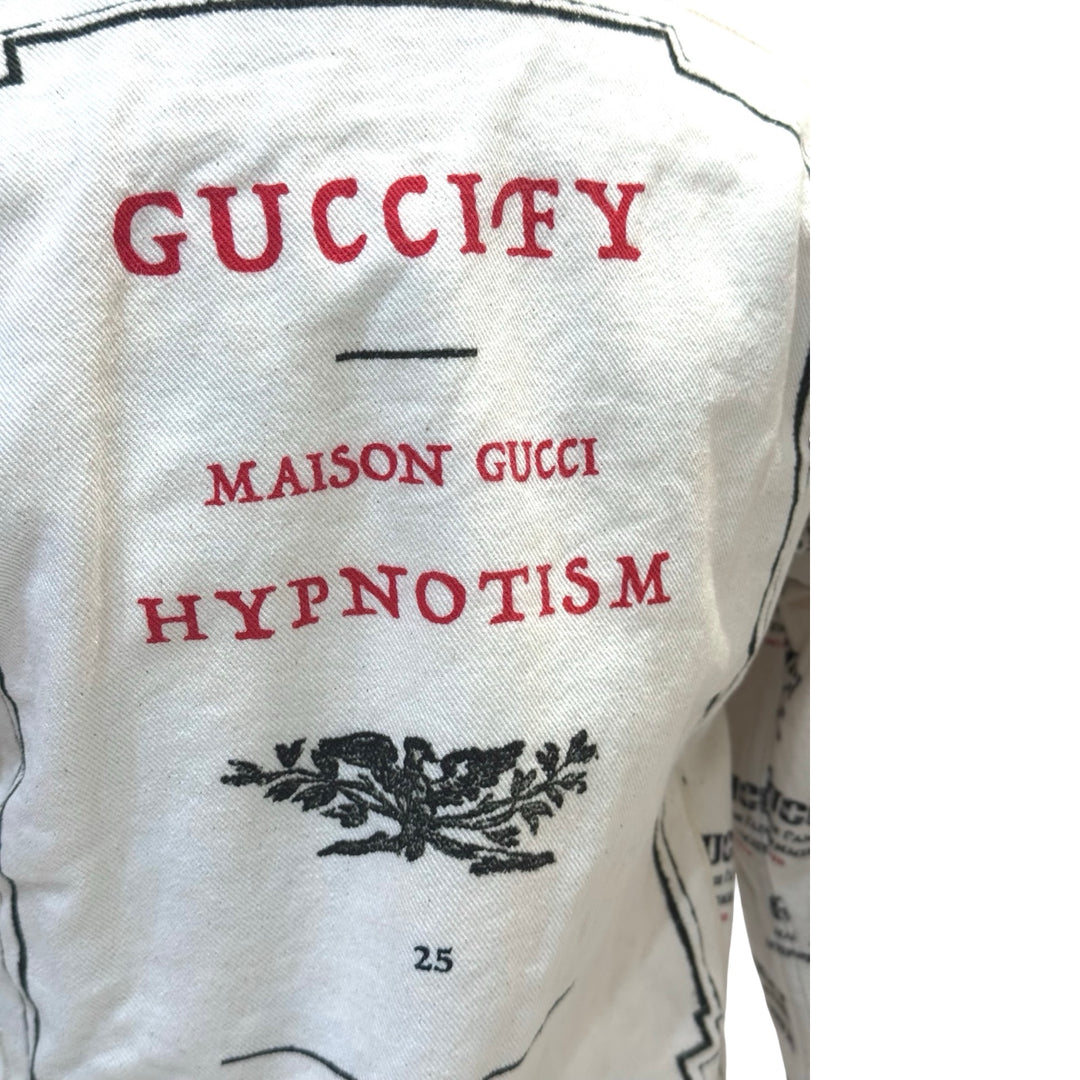 Gucci 2018 Ivory Cotton Invitation Stamp Denim Jacket