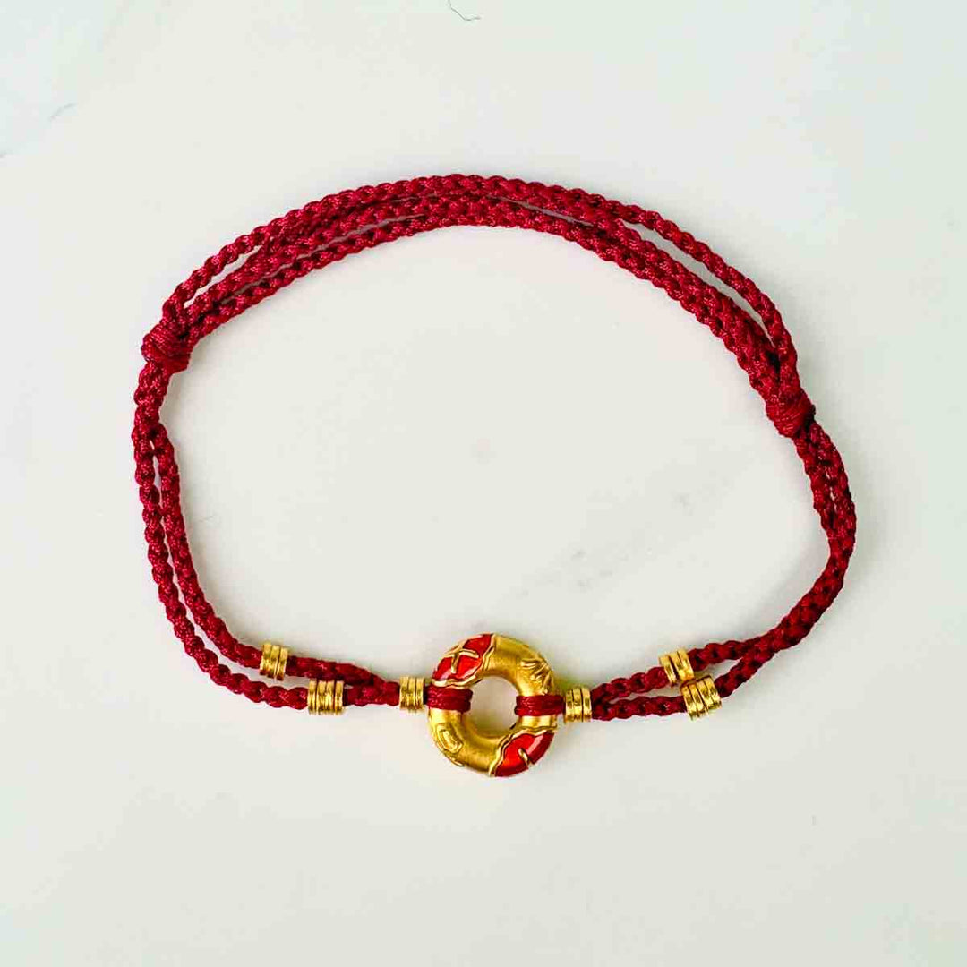 24k 999 Peace&Joy Lucky Red String Bracelet 1.22g