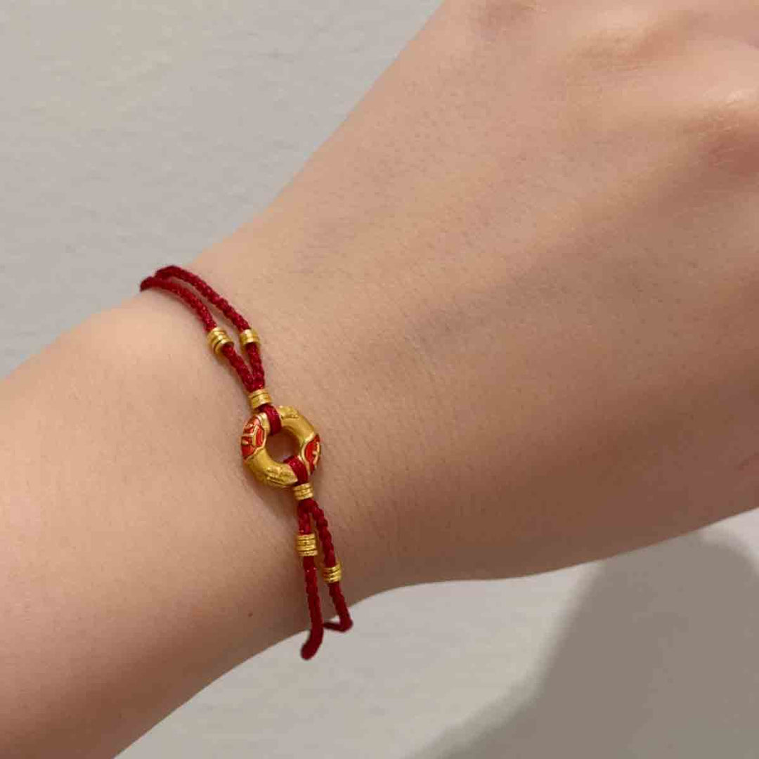 24k 999 Peace&Joy Lucky Red String Bracelet 1.22g