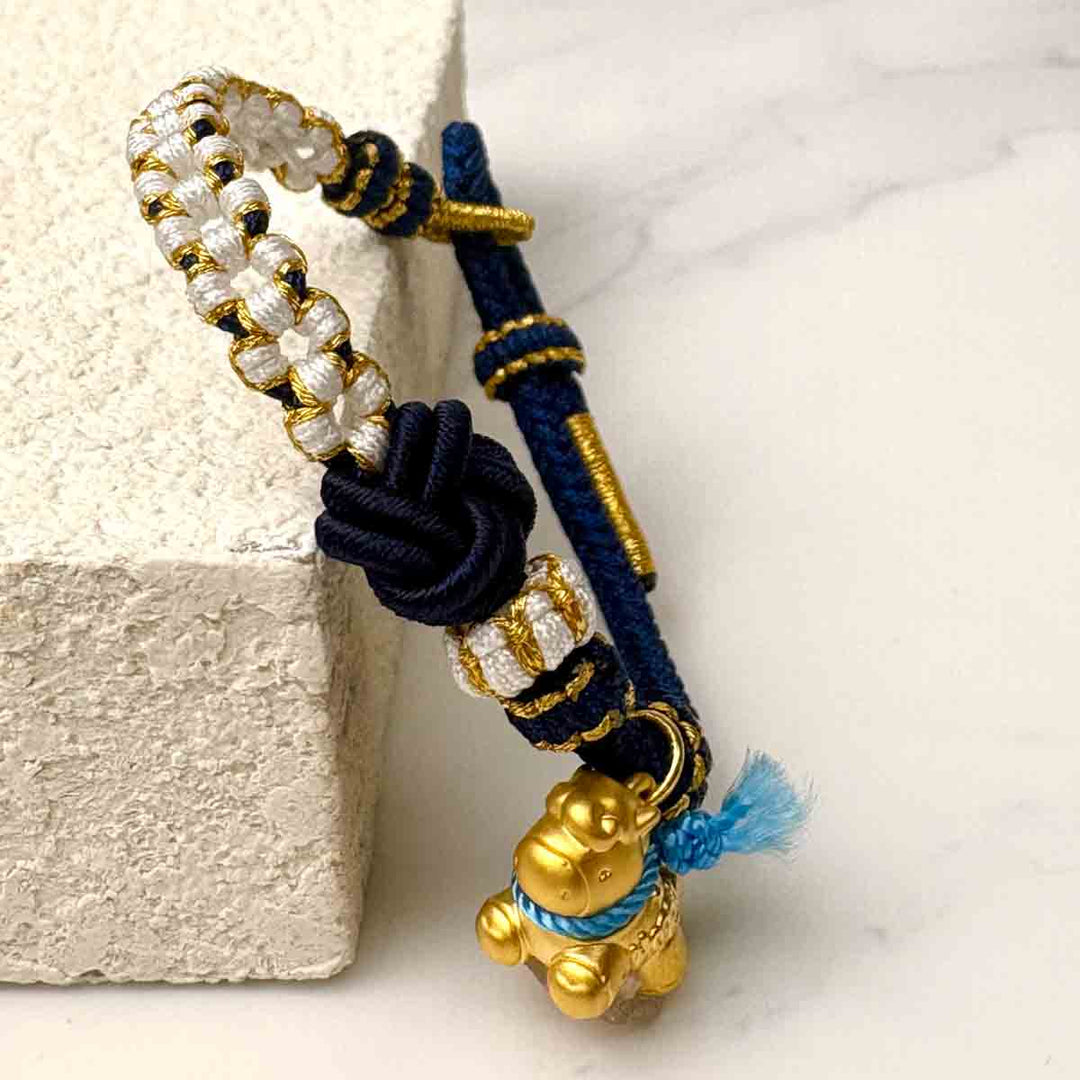 24k 999 Happy Pony Blue String Bracelet 0.83g