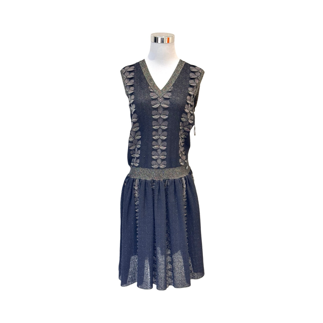Chanel Black/Gold Sleeveless Knit Long Dress #38