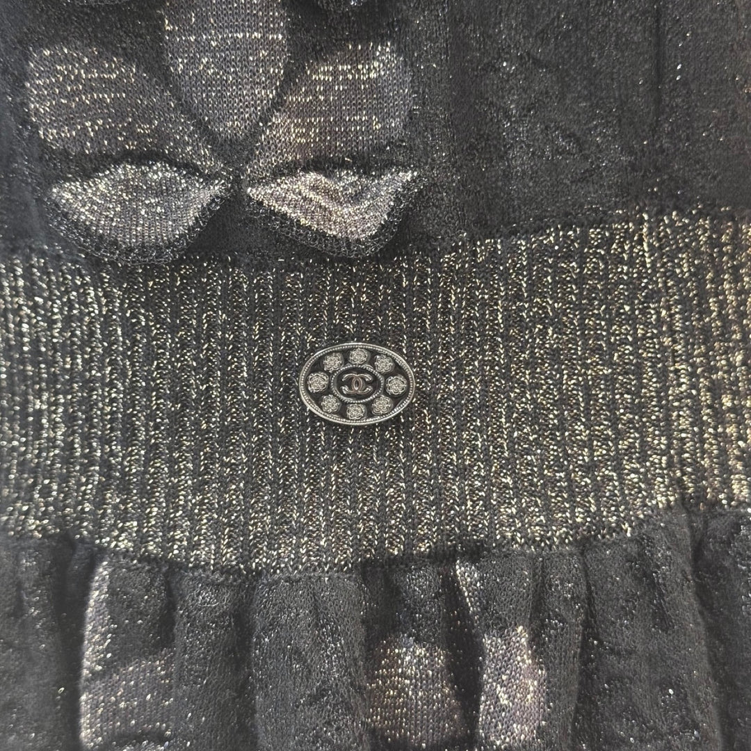 Chanel Black/Gold Sleeveless Knit Long Dress #38