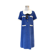 Pre-owned Gucci Navy/White Tweed Bow Detailed Cotton Dress