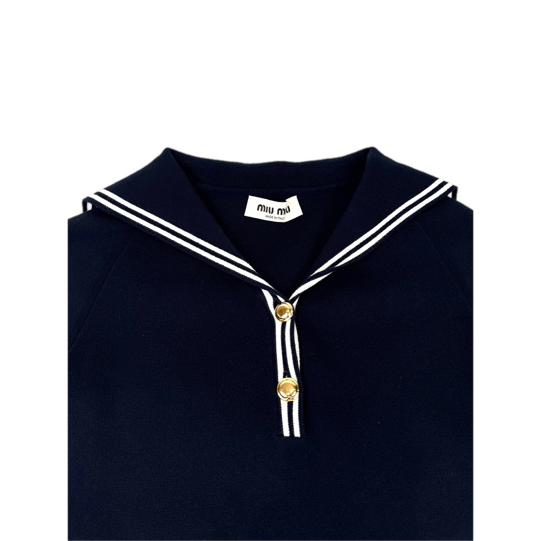 Miumiu Clothing Navy Cotton-blend Minidress #36