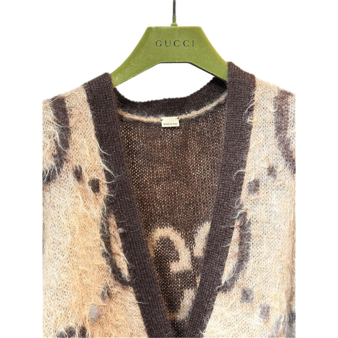Gucci Brown Mohair Reversible Monogram Cardigan #L
