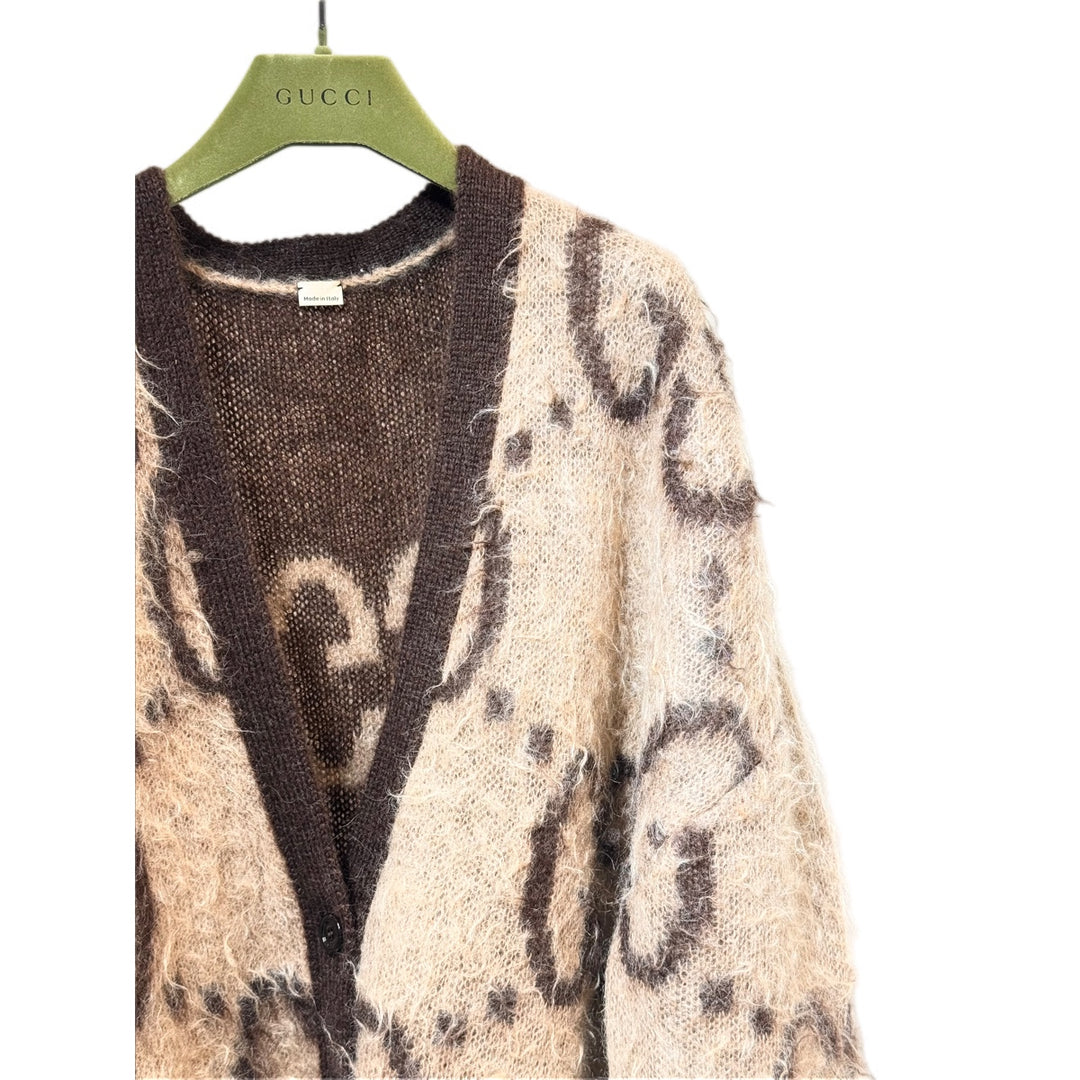 Gucci Brown Mohair Reversible Monogram Cardigan #L