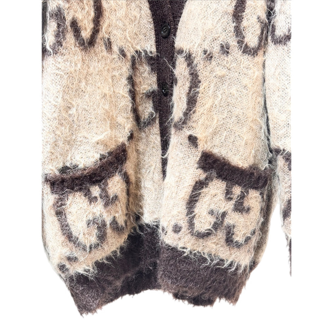 Gucci Brown Mohair Reversible Monogram Cardigan #L