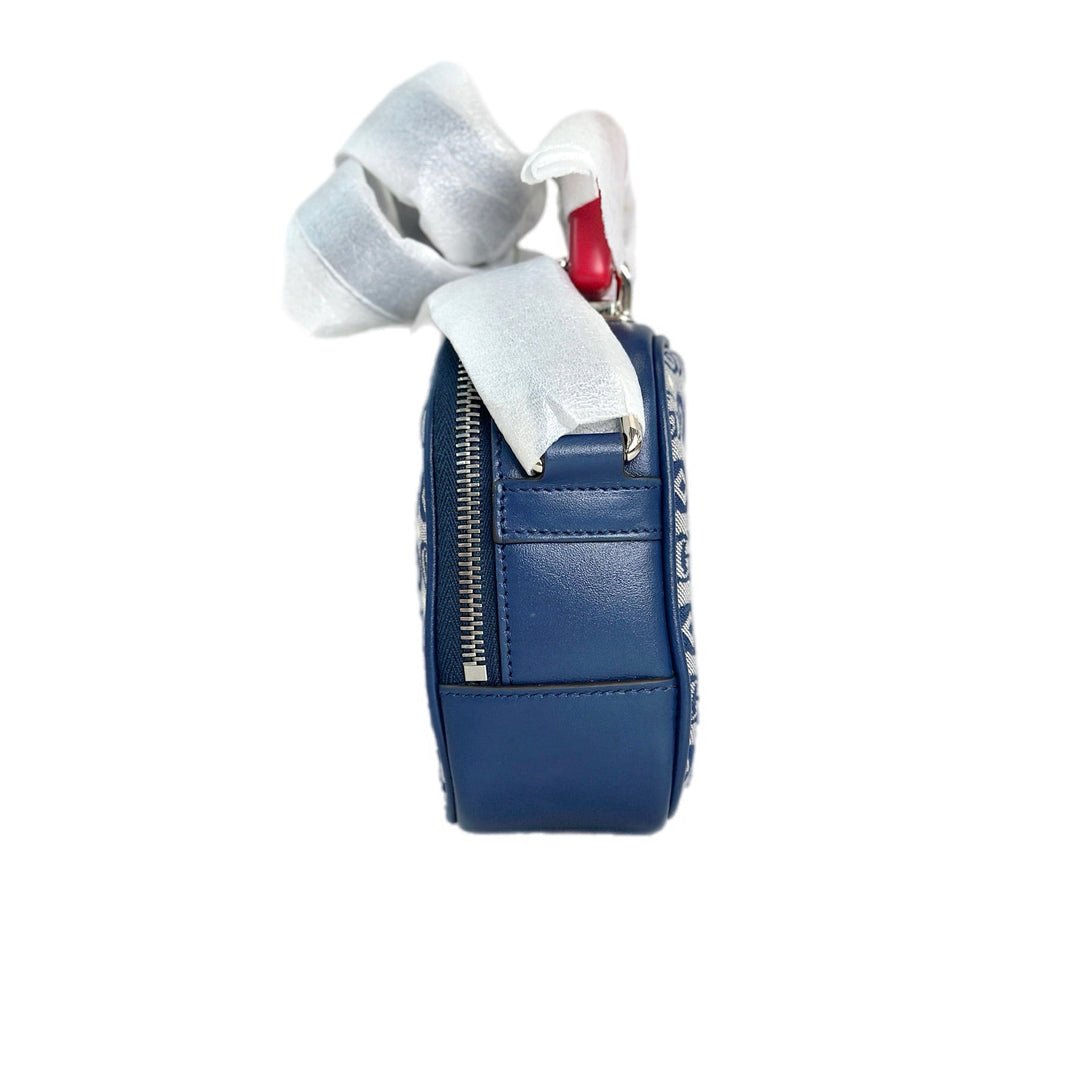 Gucci Kid GG Camera Bag Blue with Red Handle