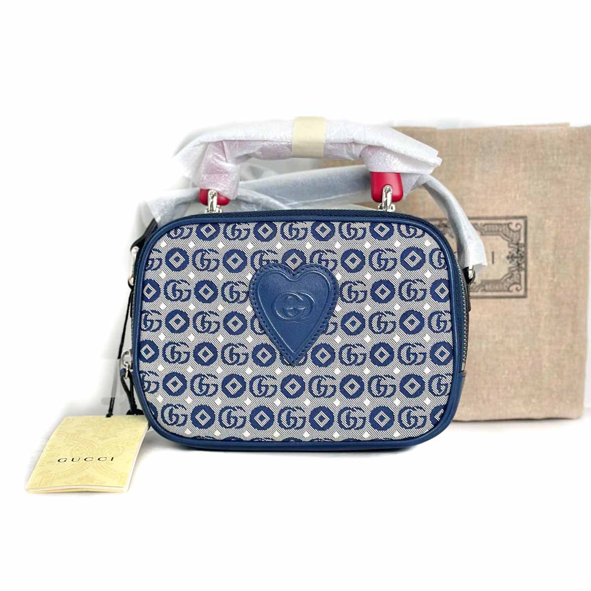 Gucci Kid GG Camera Bag Blue with Red Handle