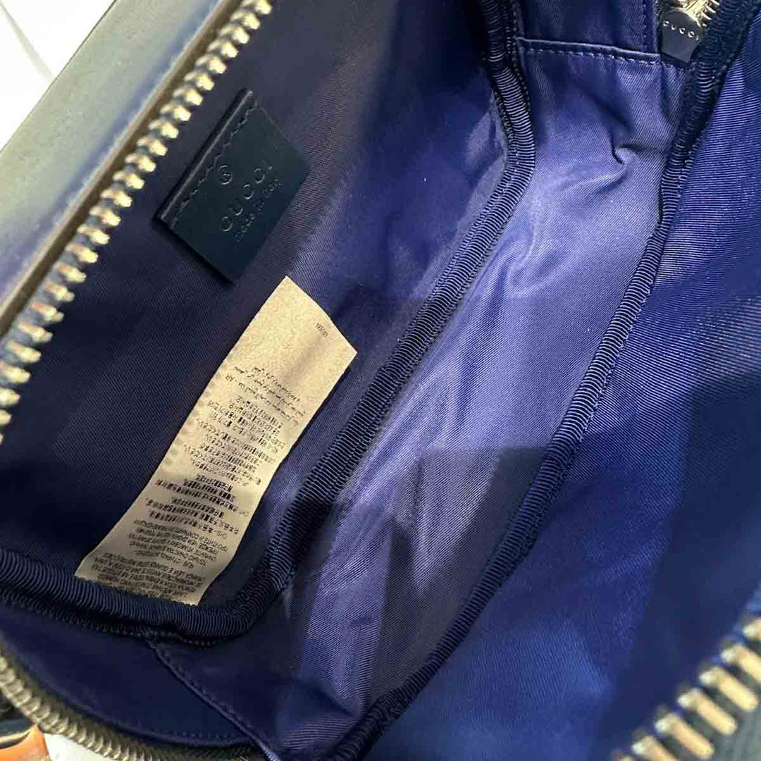 Gucci Kid GG Camera Bag Blue with Red Handle