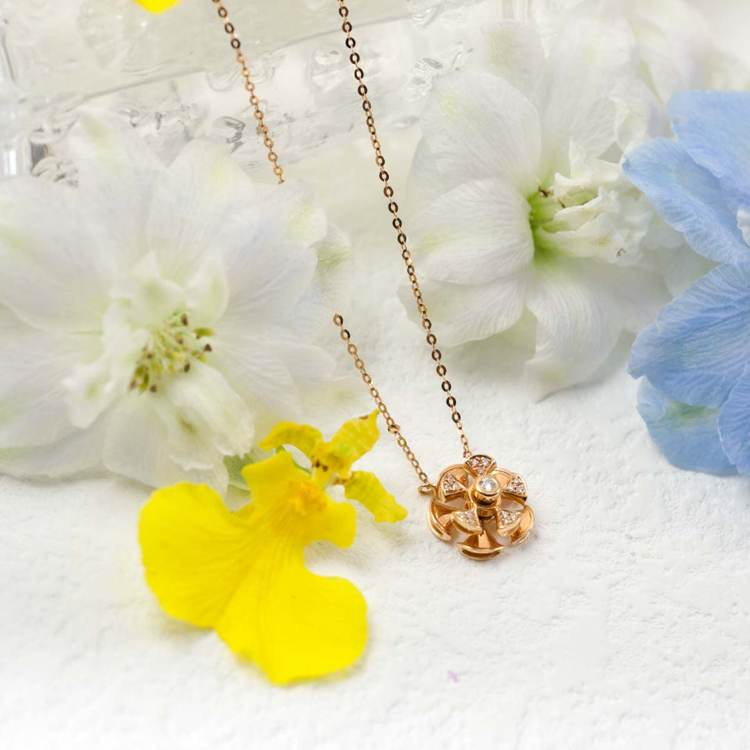 Natural White Diamond Rotatable Windmill Necklace D0.065ct,18K