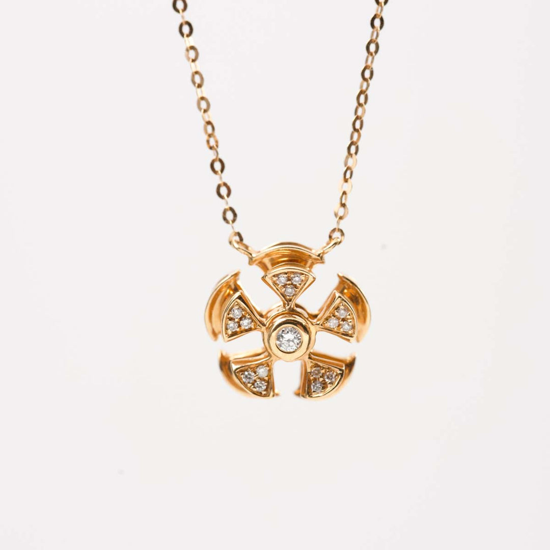 Natural White Diamond Rotatable Windmill Necklace D0.065ct,18K