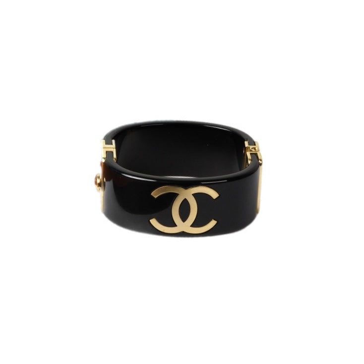 Chanel Black And Gold CC Logo Bangle S