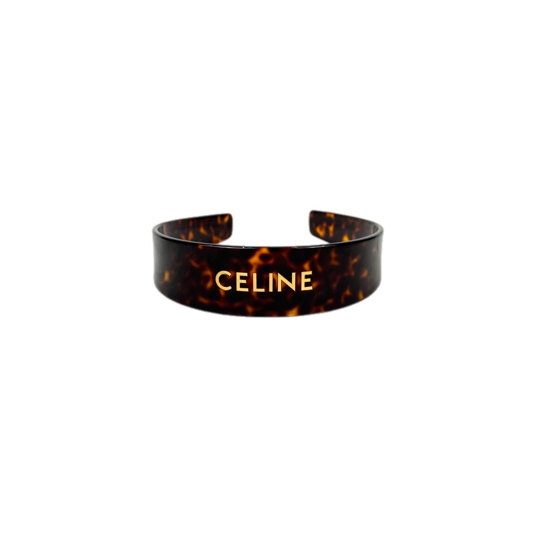 Celine Headband In Acetate and Steel Blond Havana/Gold