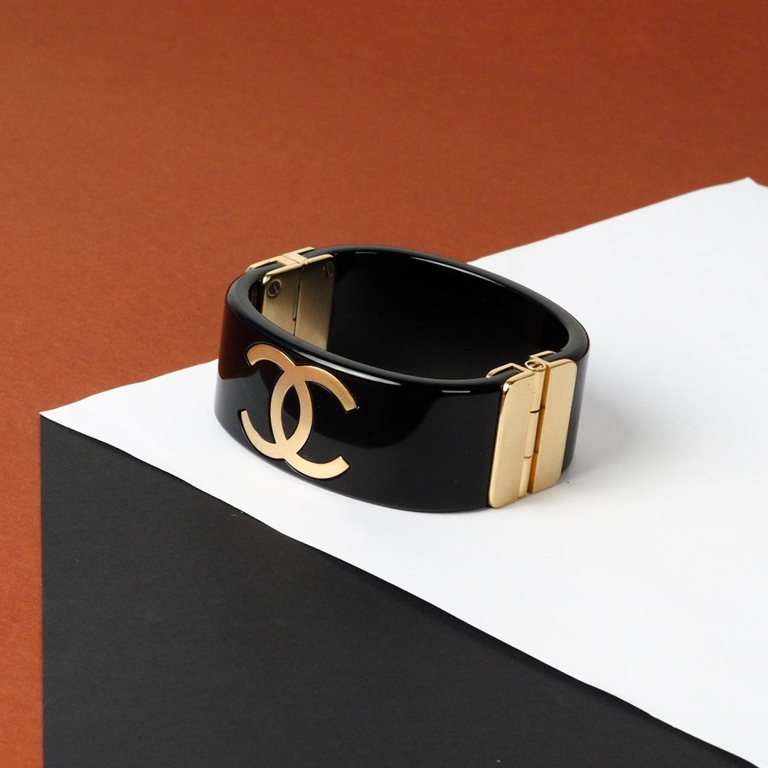 Chanel Black And Gold CC Logo Bangle S