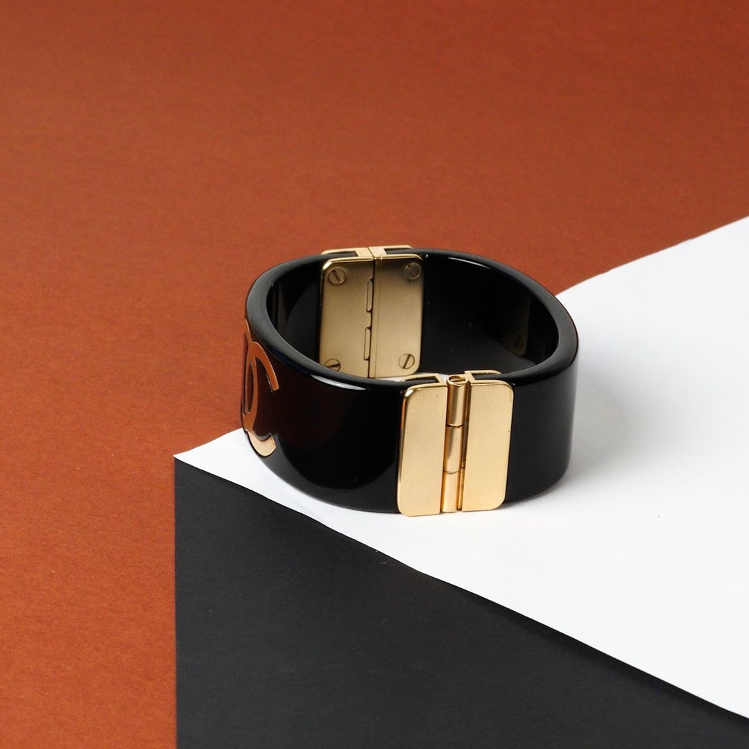 Chanel Black And Gold CC Logo Bangle S