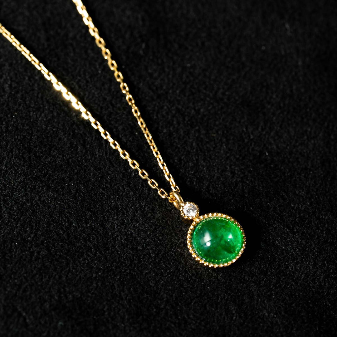 Cabochon Emerald Diamond Necklace D0.72ct d0.015ct .18K
