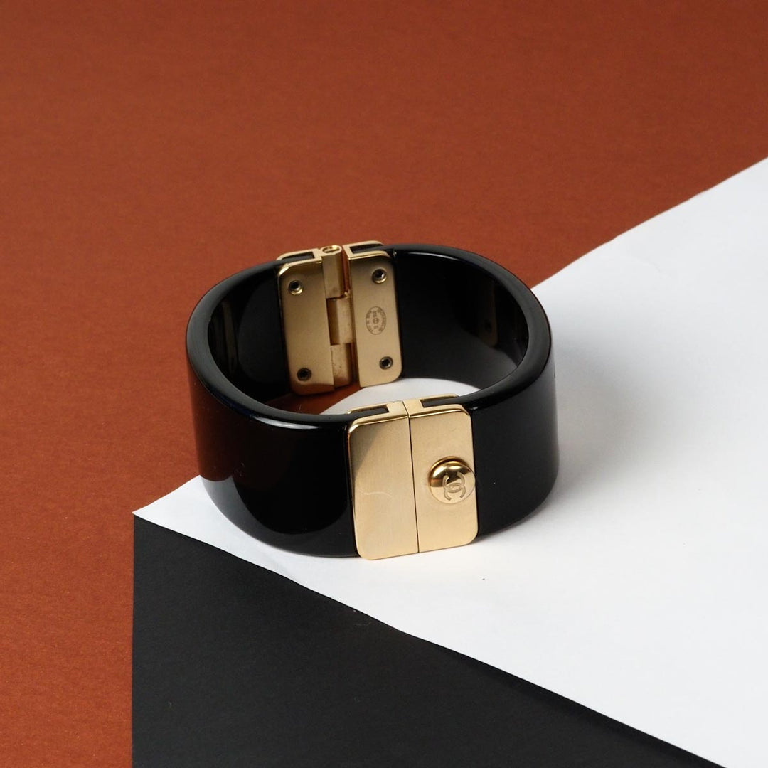 Chanel Black And Gold CC Logo Bangle S