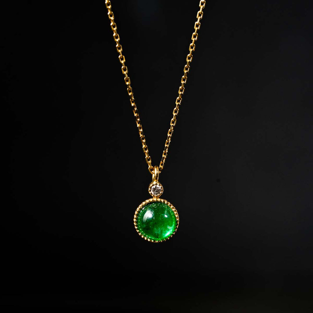 Cabochon Emerald Diamond Necklace D0.72ct d0.015ct .18K