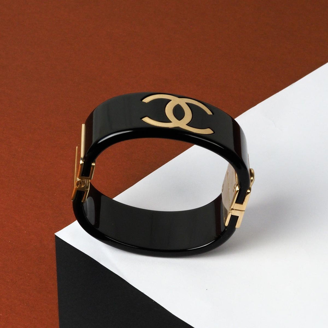 Chanel Black And Gold CC Logo Bangle S