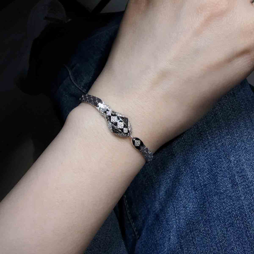 Natural Black Spinel Serpenti Bracelet 0.095ct, Diamond 0.39ct Pt950 Platinum