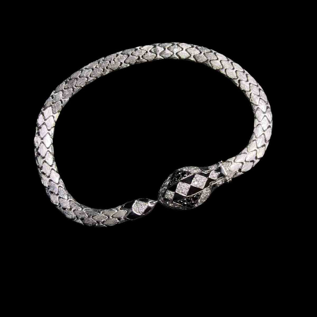 Natural Black Spinel Serpenti Bracelet 0.095ct, Diamond 0.39ct Pt950 Platinum