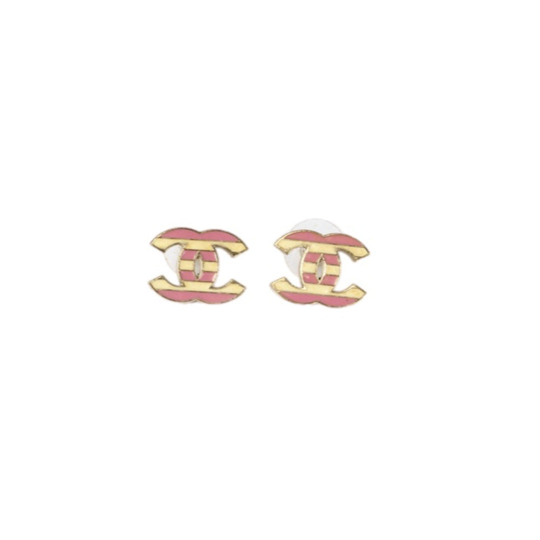 Chanel White and Pink CC Logo Earring