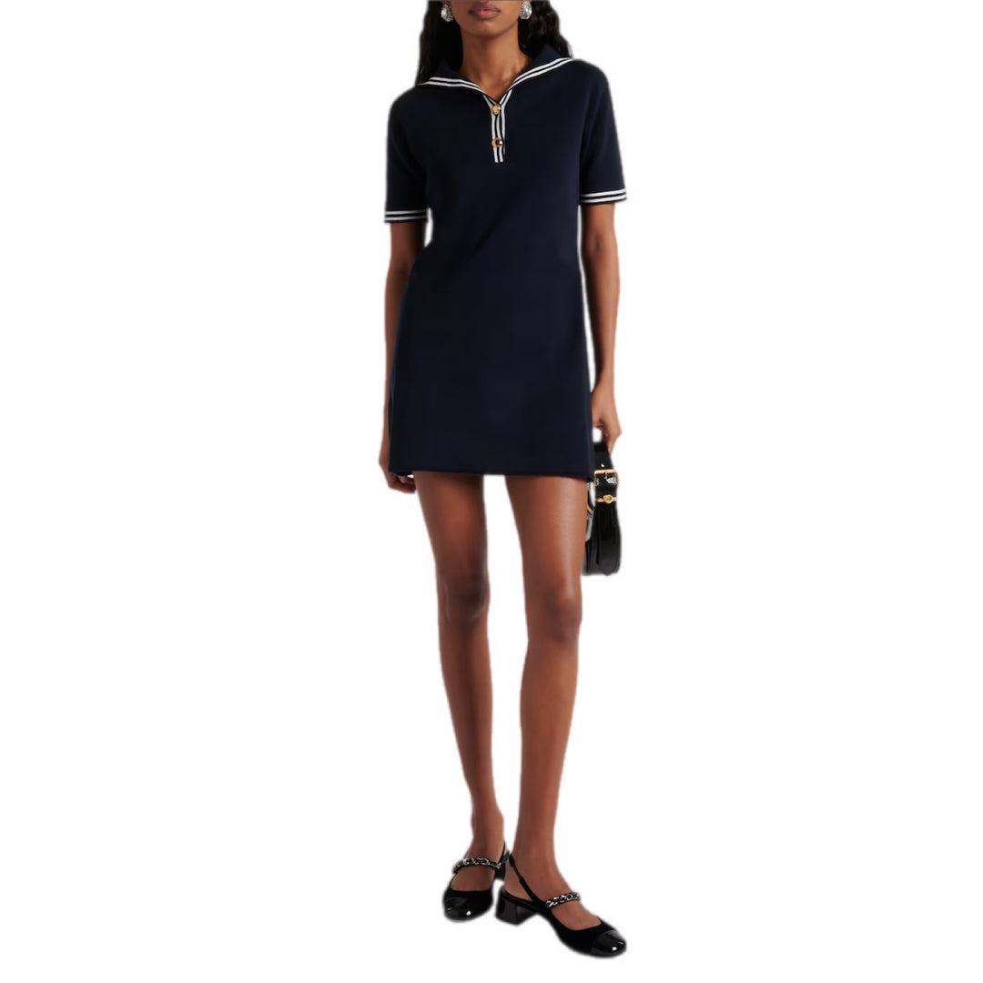 Miumiu Clothing Navy Cotton-blend Minidress #36